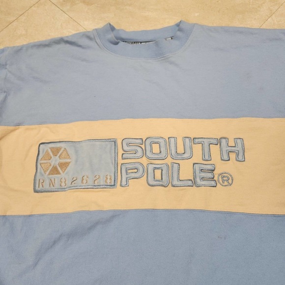 VTG South Pole Mens XL Embroidered Spellout Blue Long Sleeve T Shirt Streetwear - Picture 3 of 12